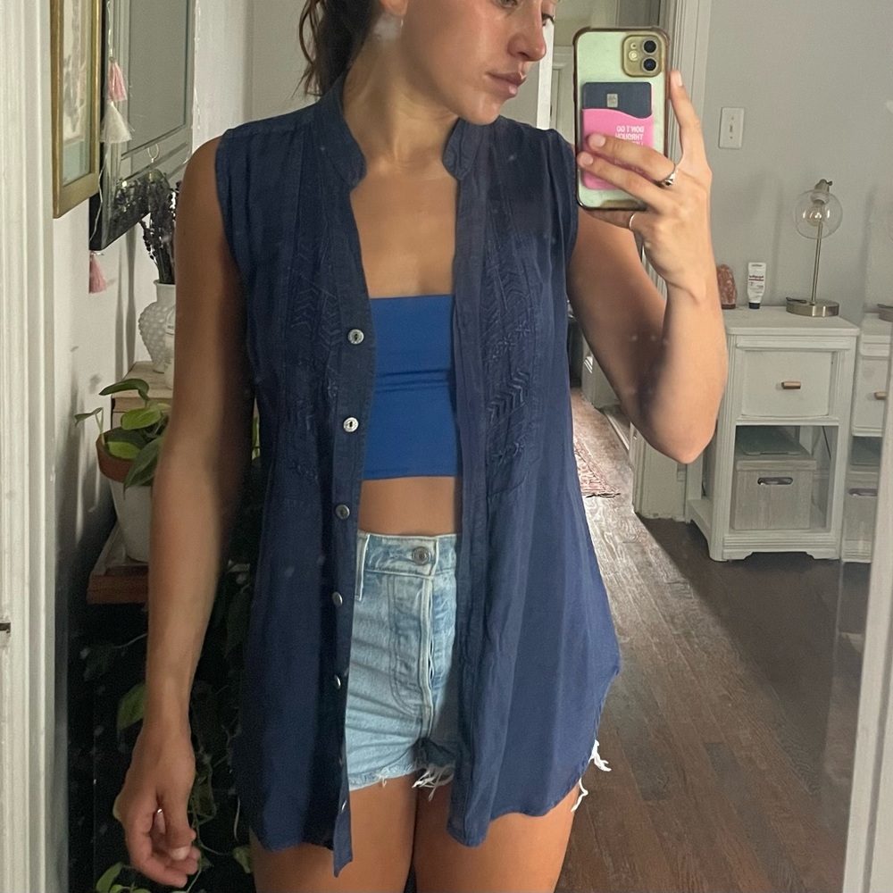 Navy blue button up blouse